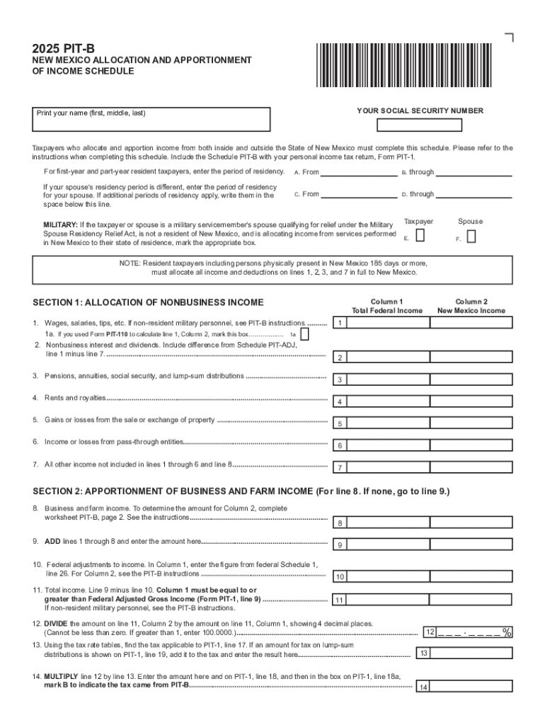  New Mexico Allocation and Apportionment of Income Schedule 2025-2026