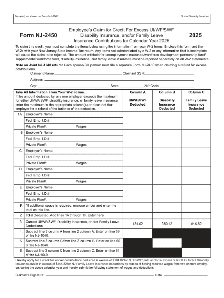  New Jersey Excess UIWFSWF Disability Family Leave Credit Form 2025-2026