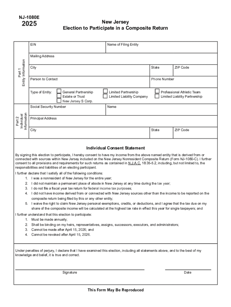  New Jersey Nonresident Composite Return Election Form 2025-2026