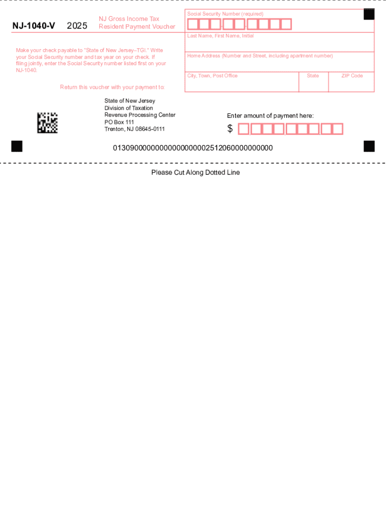 NJ 1040 V Resident Payment Voucher  Form