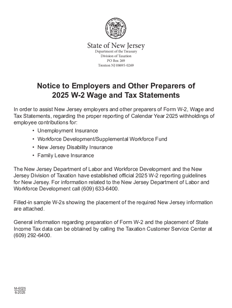 New Jersey W 2 Wage and Tax Statement  Form
