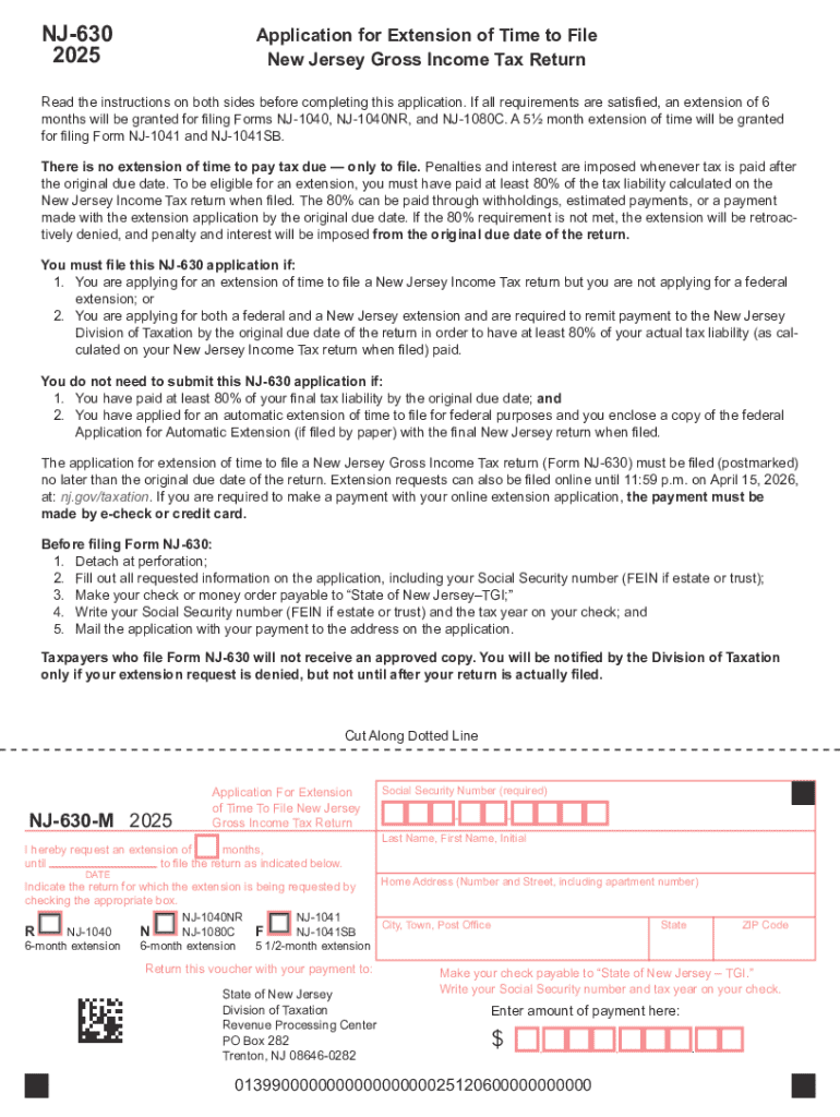 NJ 630 Application for Extension of Time to File  Form