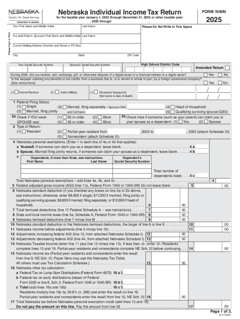 Nebraska Individual Income Tax and Amended Return Booklet  Form