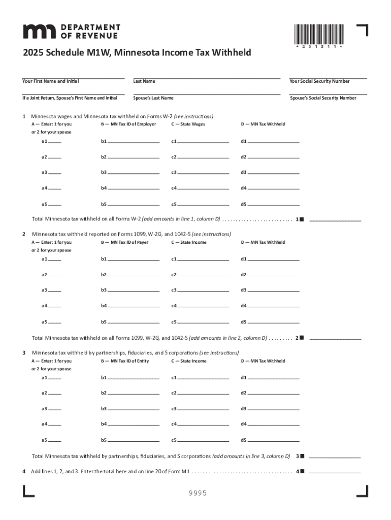 Schedule M1W, Minnesota Income Tax Withheld  Form