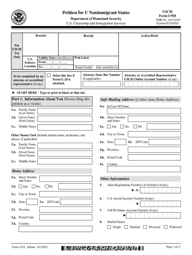Form I 918 U Nonimmigrant Status Petition