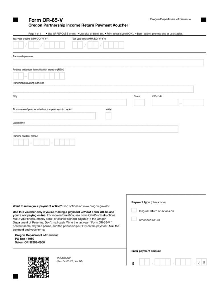 Form or 65 V, Oregon Partnership Income Return Payment Voucher, 150 101 066