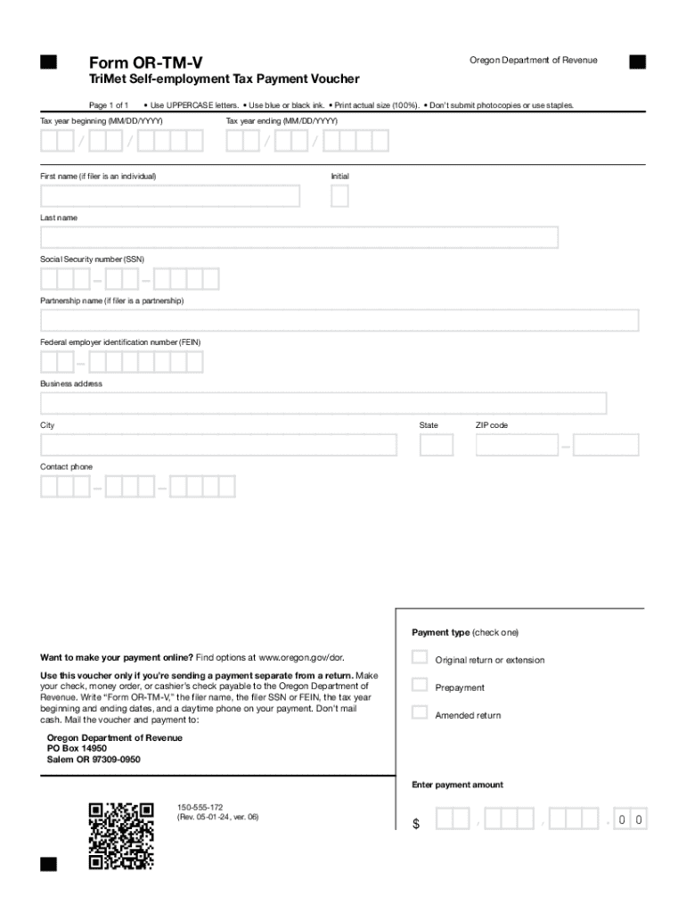Form or TM V, TriMet Self Employment Tax Payment Voucher, 150 555 172