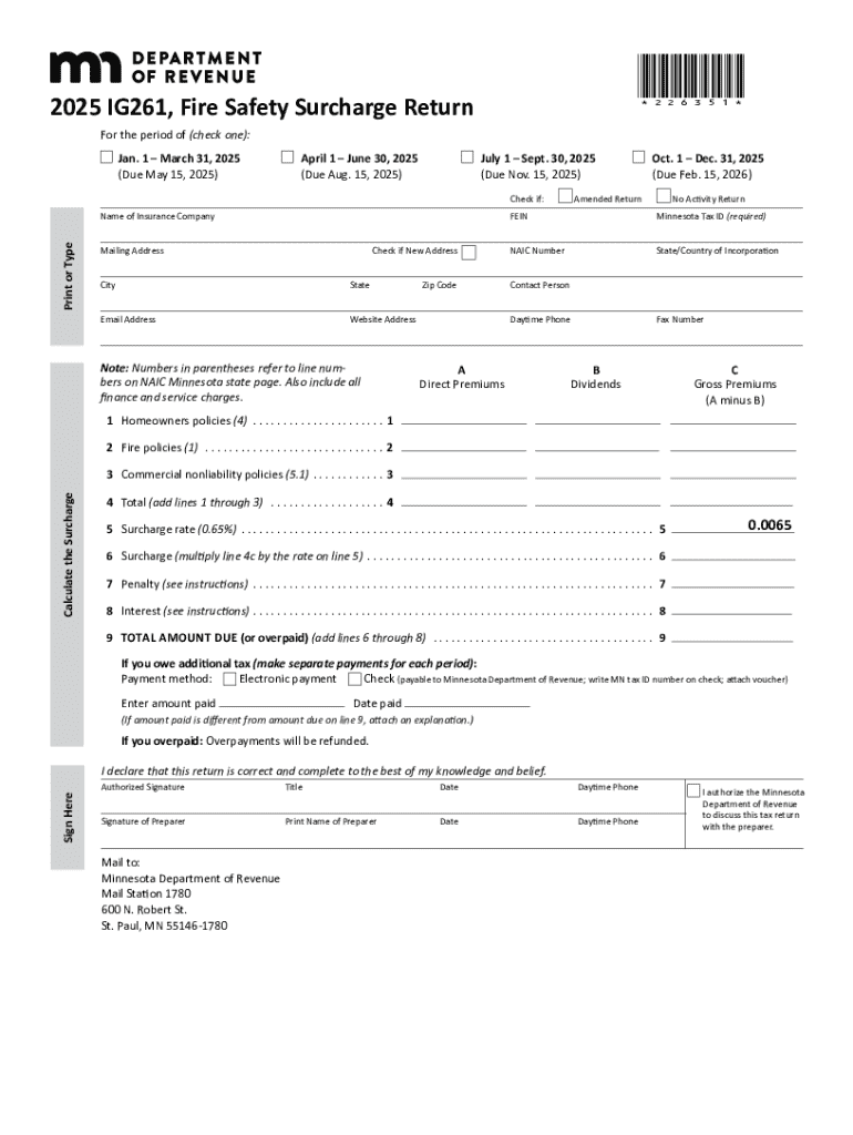 IG261, Fire Safety Surcharge Return  Form
