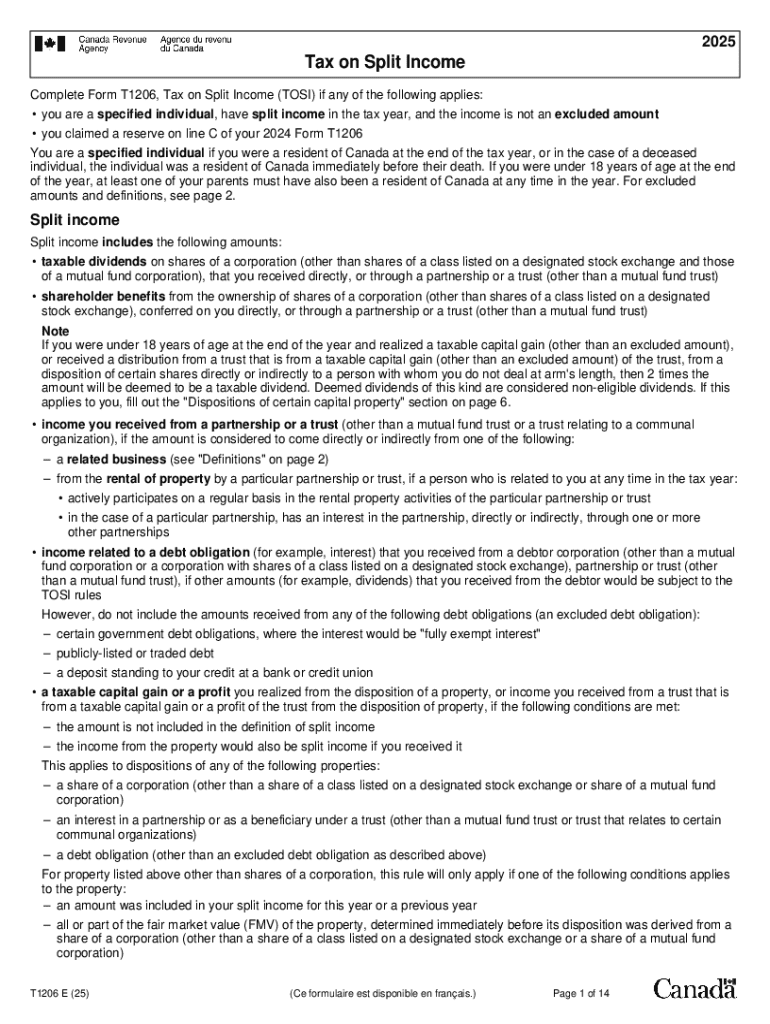 Canada T1206 Tax on Split Income Form