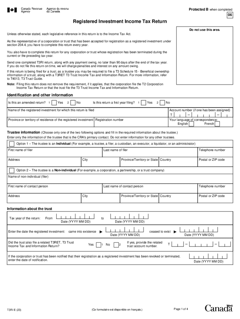 Registered Investment Income Tax Return T3RI  Form