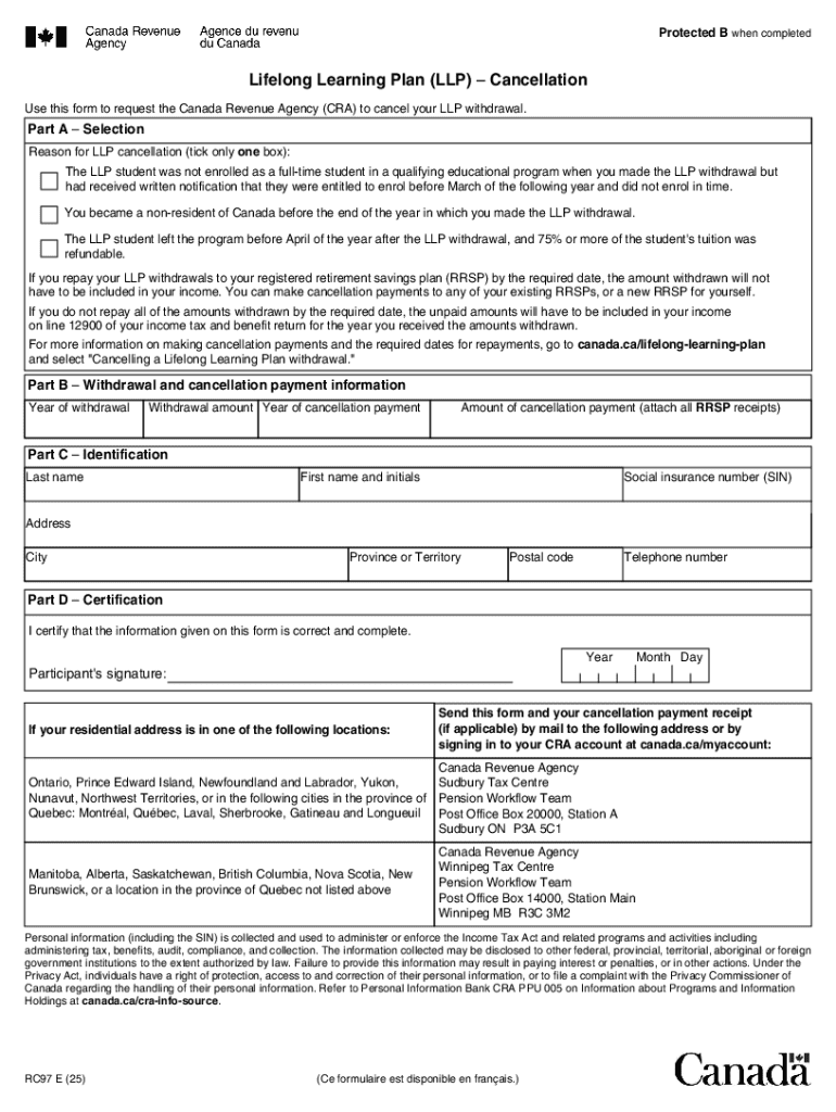 Canada Lifelong Learning Plan Cancellation Form