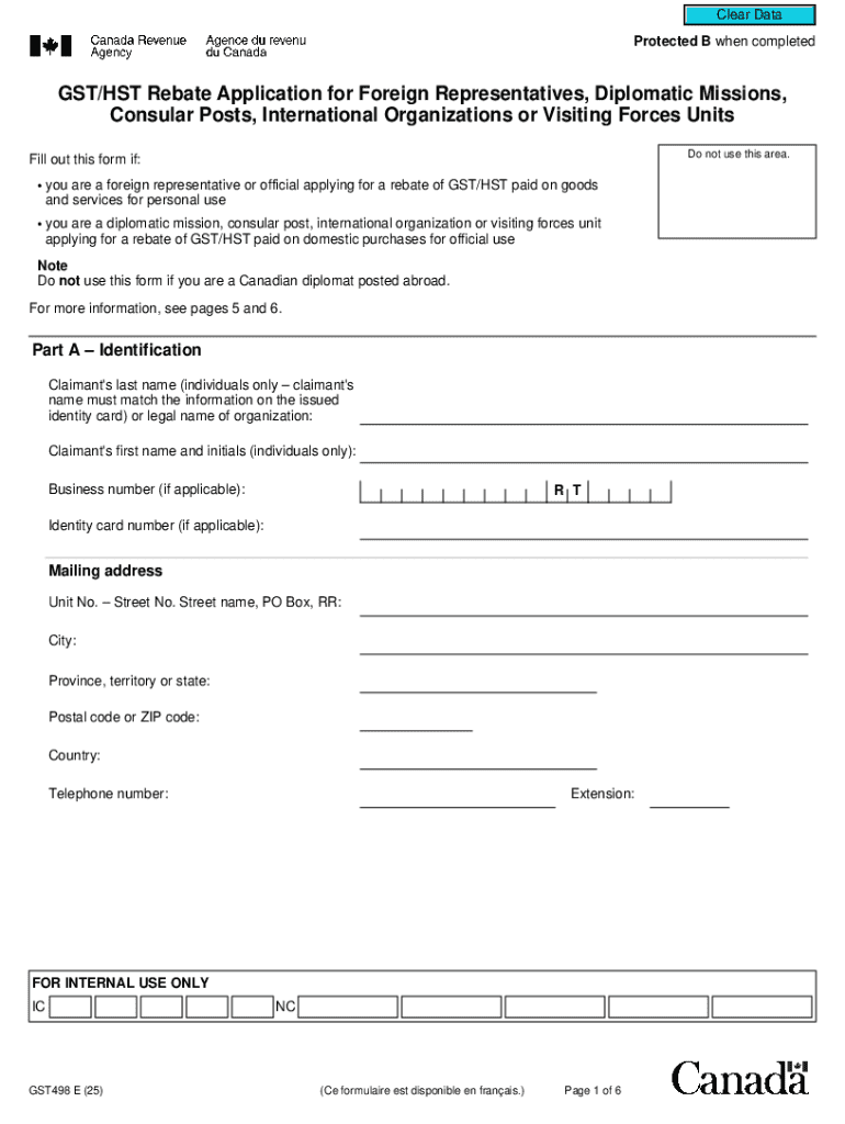 GSTHST Rebate Application for Foreign Representatives  Form