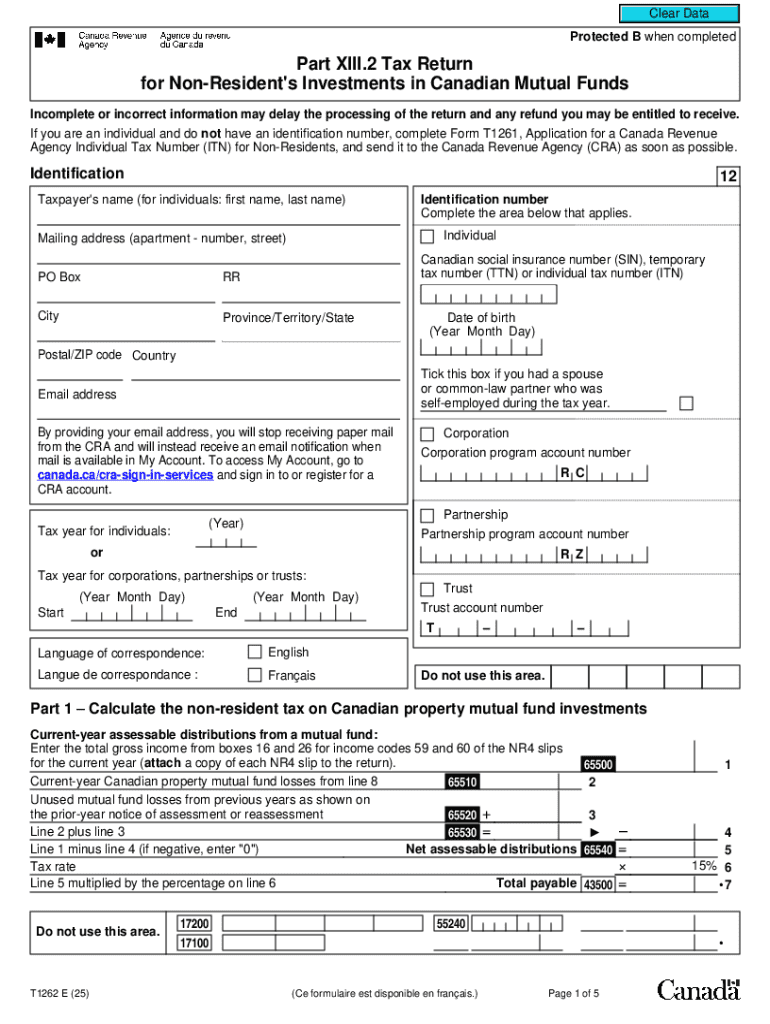 Part XIII 2 Tax Return for Non Resident's Investments in Canadian Mutual Funds  Form