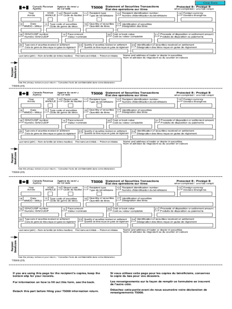 T5008 Statement of Securities Transactions  Form