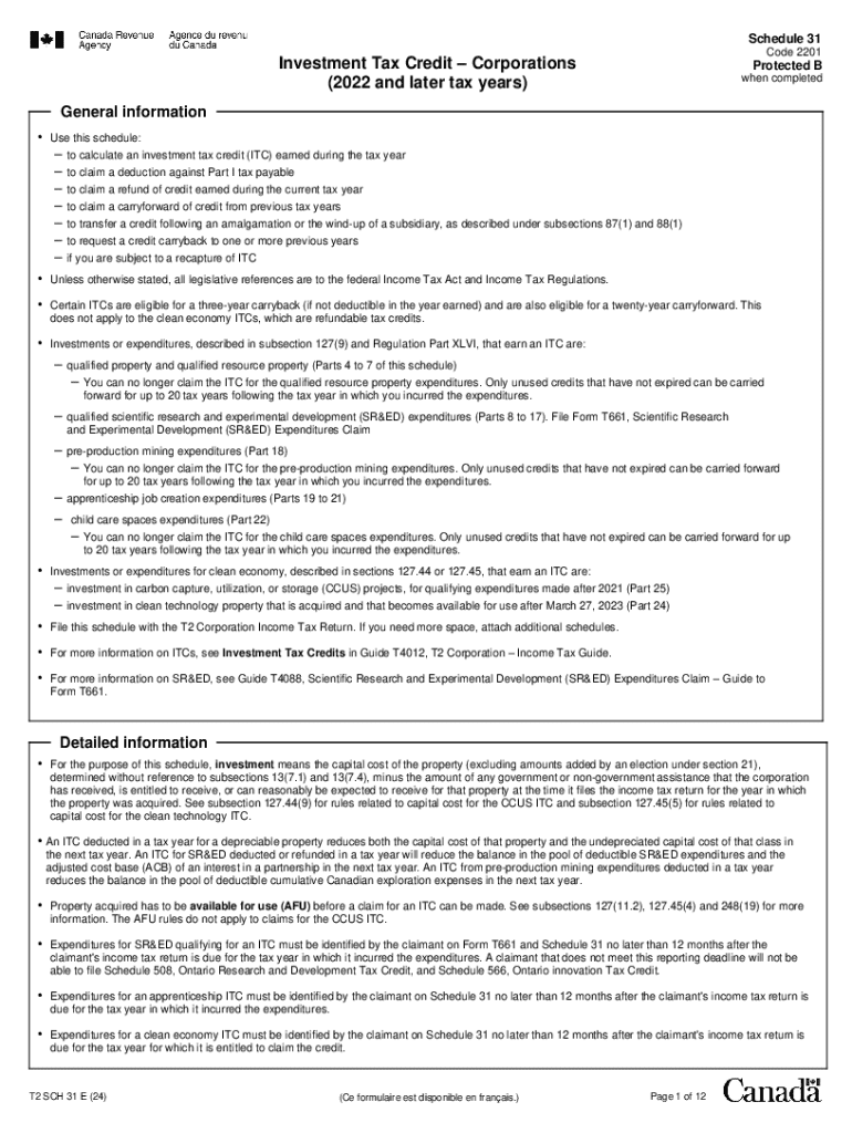 Schedule 31 Investment Tax Credit Form