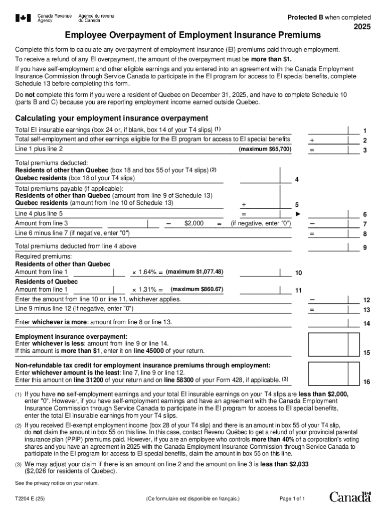 Employee Overpayment of Employment Insurance Premiums Form