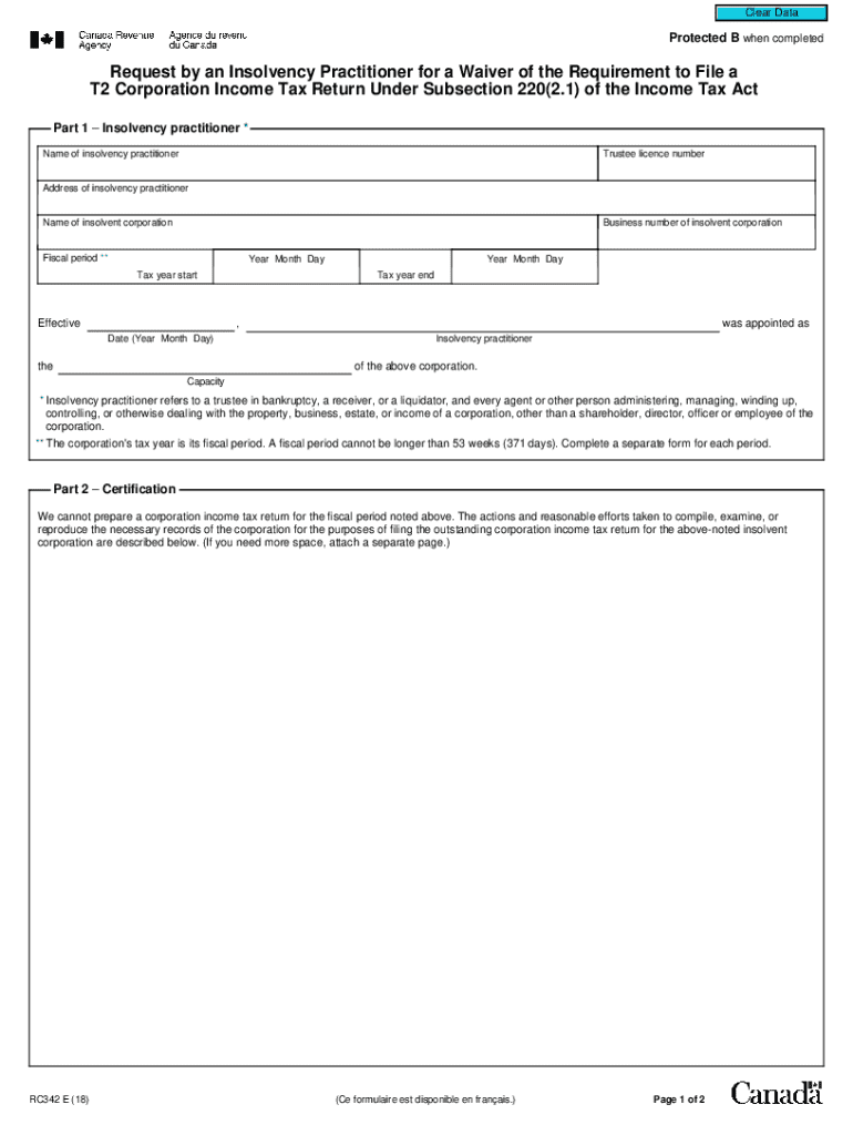 Request for Waiver of T2 Corporation Income Tax Return  Form