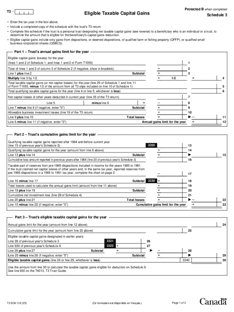 T3 Eligible Taxable Capital Gains Schedule 3  Form