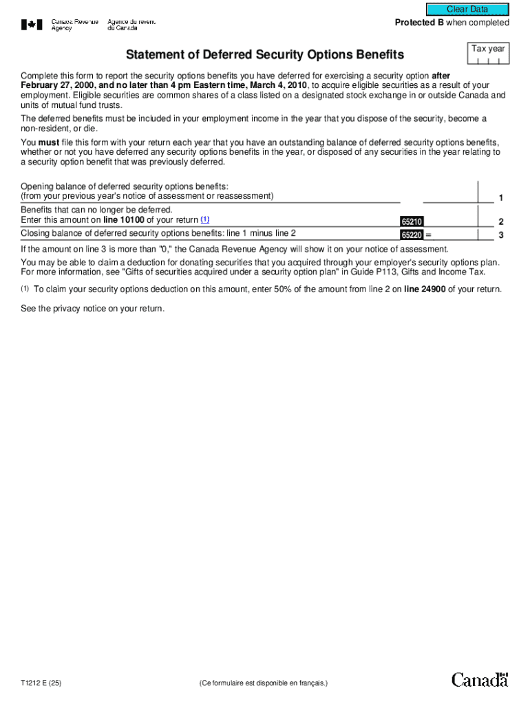 Statement of Deferred Security Options Benefits  Form