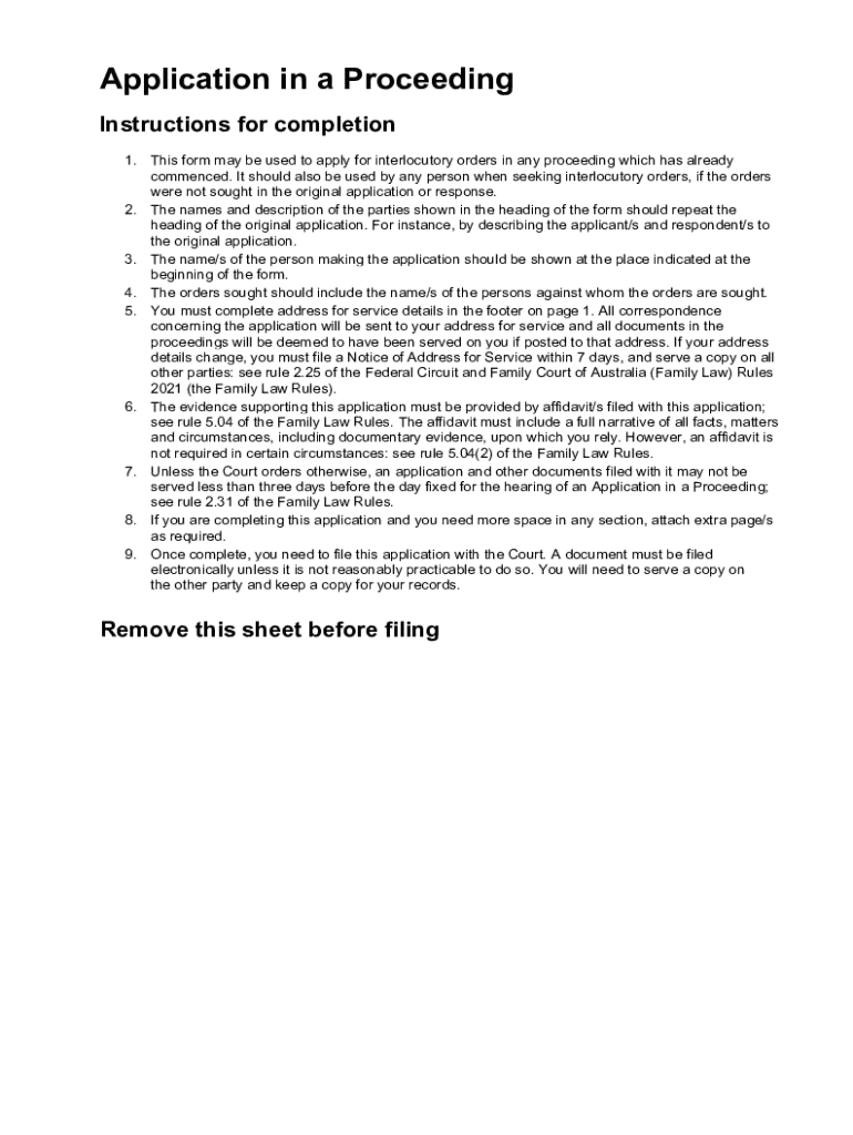 Application in a Proceeding  Form