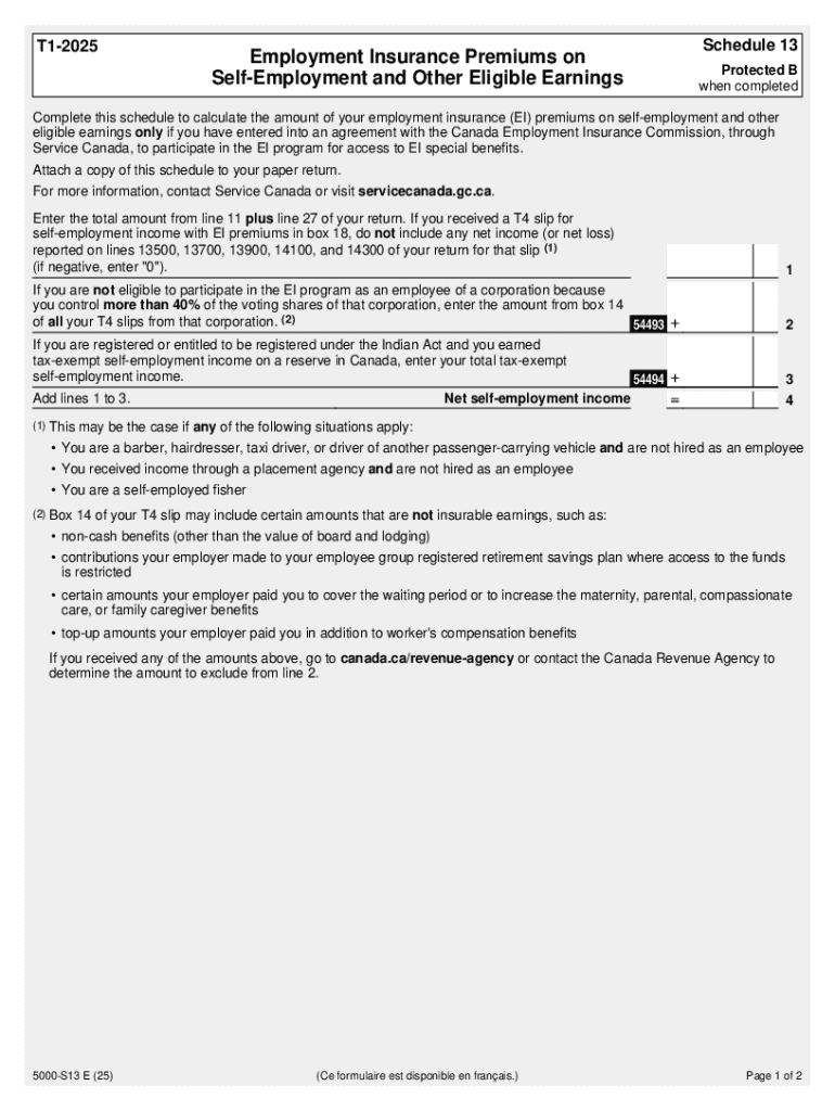 Canada EI Premiums Schedule 13  Form