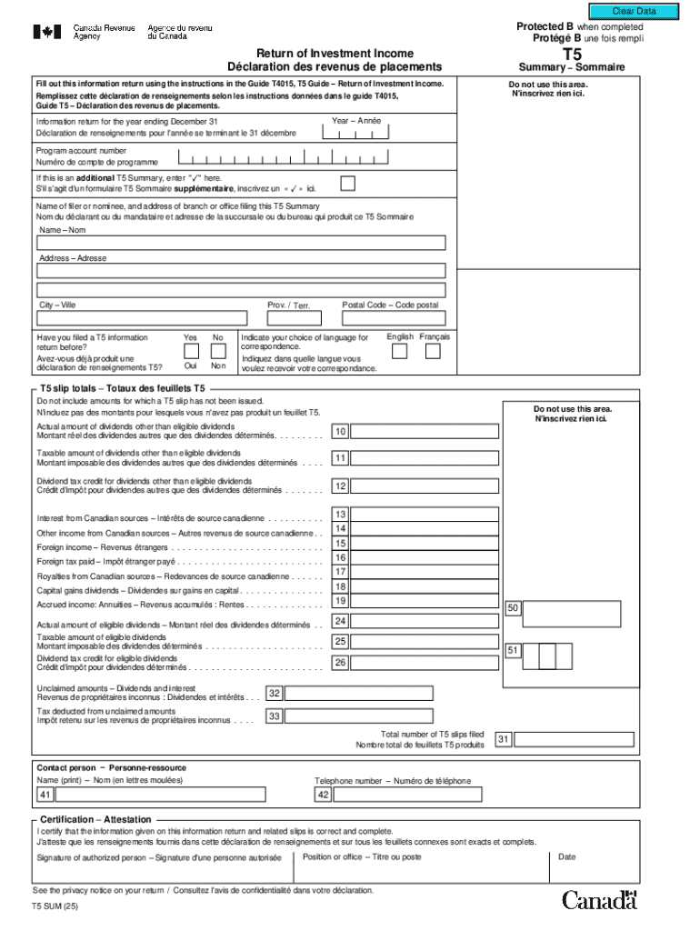 Canada T5 Return of Investment Income  Form