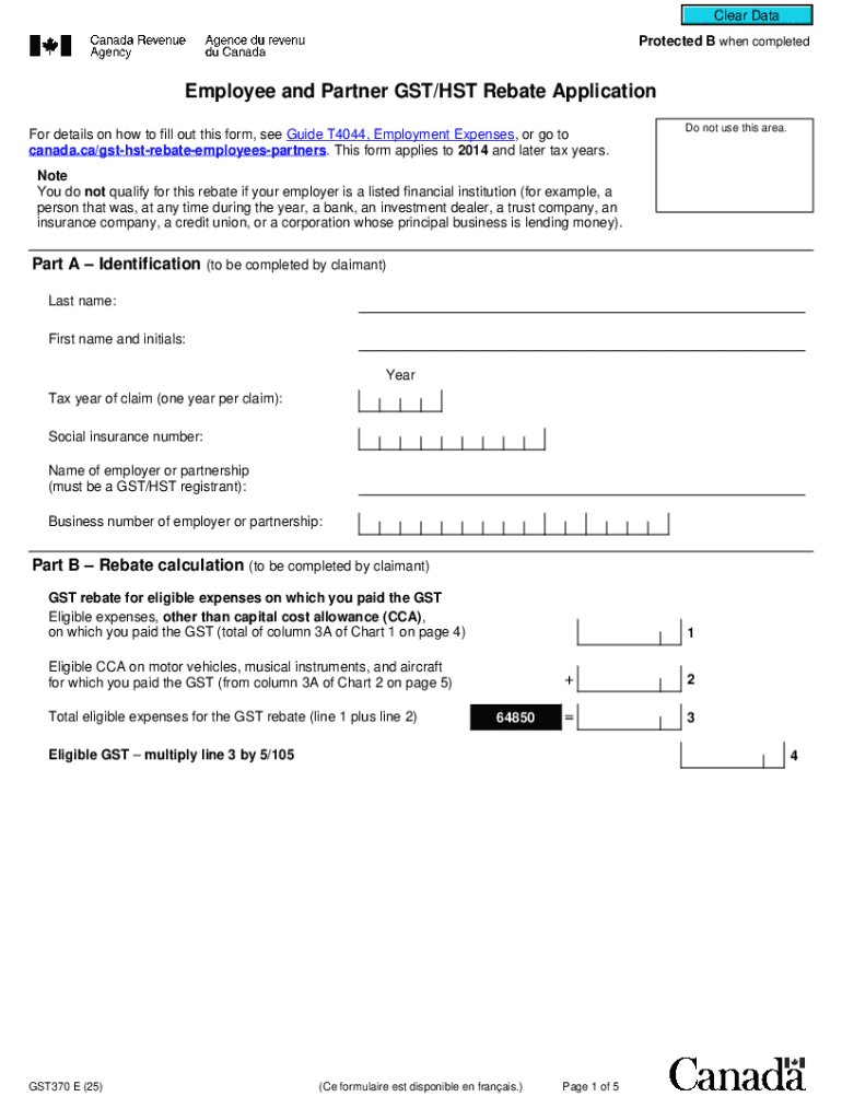 Employee and Partner GSTHST Rebate Application  Form