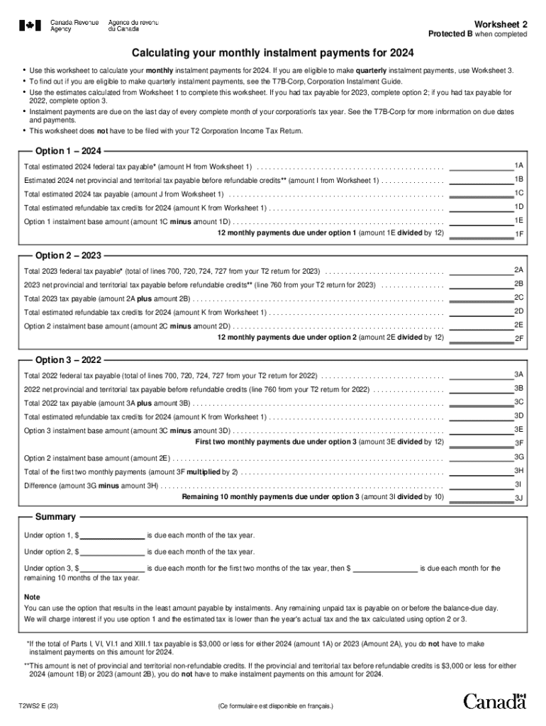 Corporation Tax Instalment Worksheet  Form