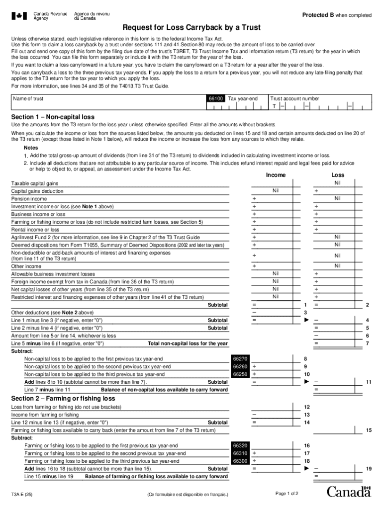 Request for Loss Carryback by a Trust Form T3A