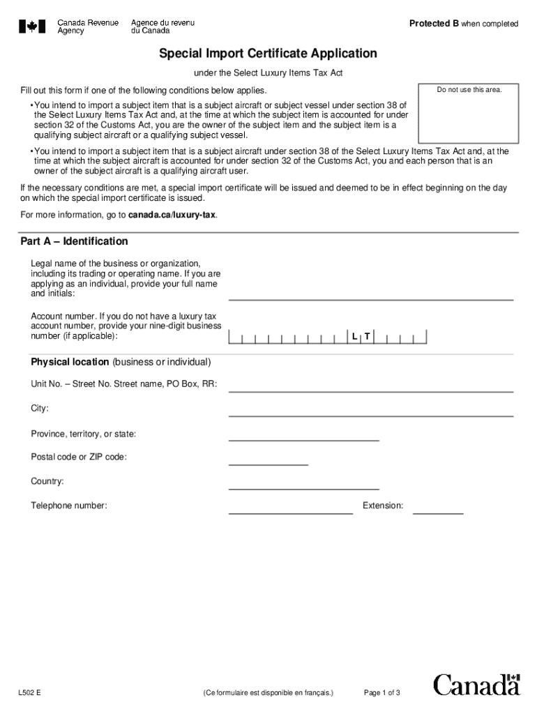Special Import Certificate Application  Form