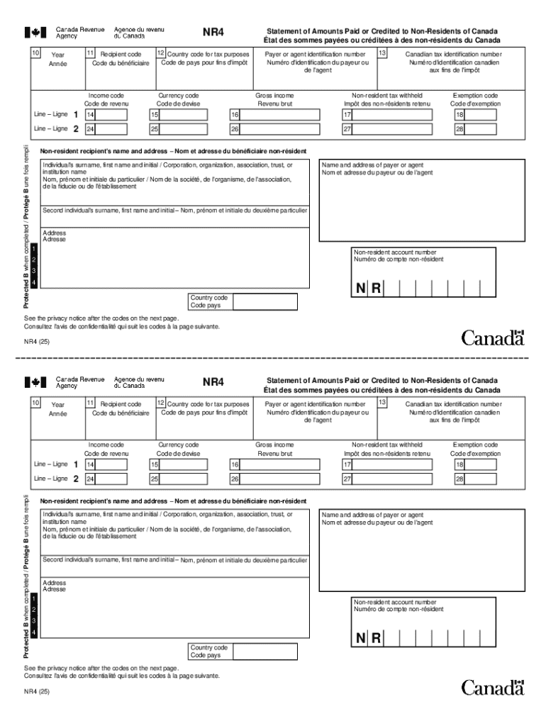 NR4 Statement of Amounts Paid to Non Residents of Canada  Form