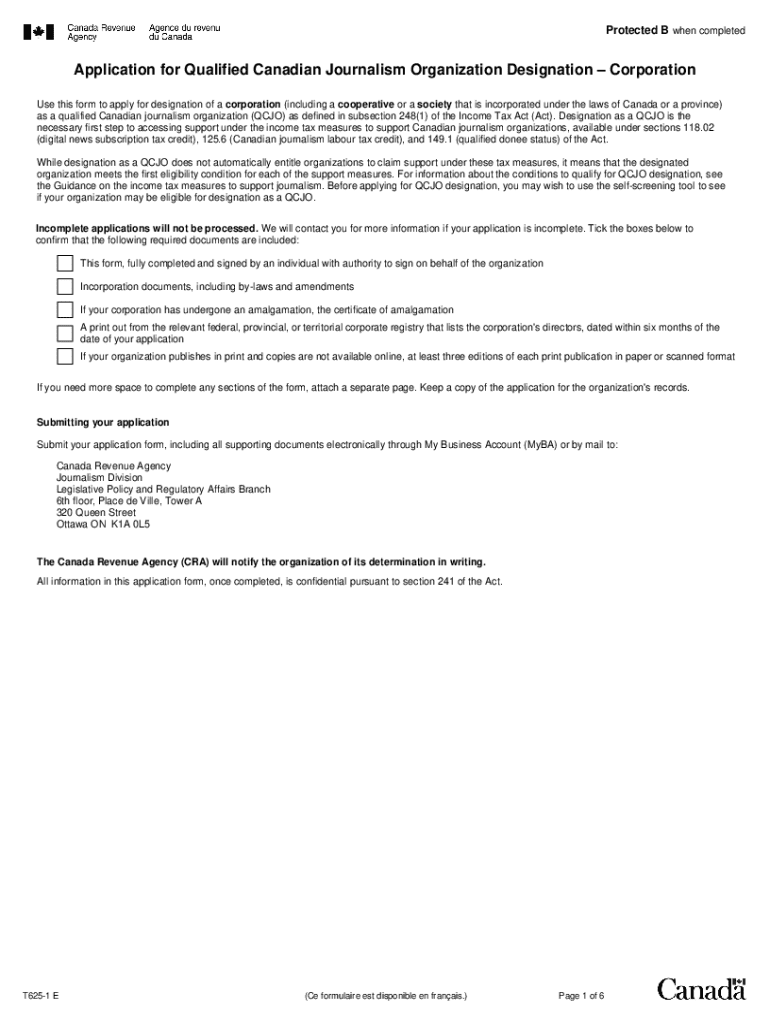 Application for Qualified Canadian Journalism Organization Designation  Form