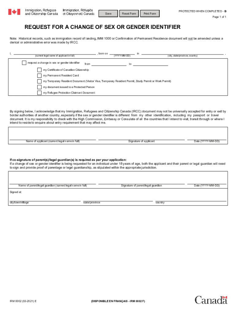 Request for Change of Sex or Gender Identifier  Form