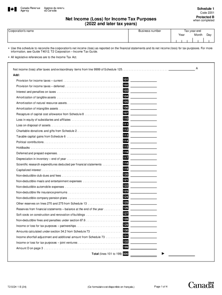 Schedule 1 Net Income for Tax Purposes  Form