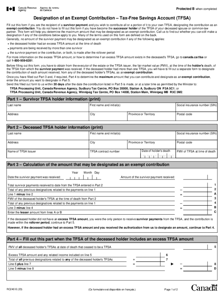 Designation of Exempt Contribution TFSA  Form