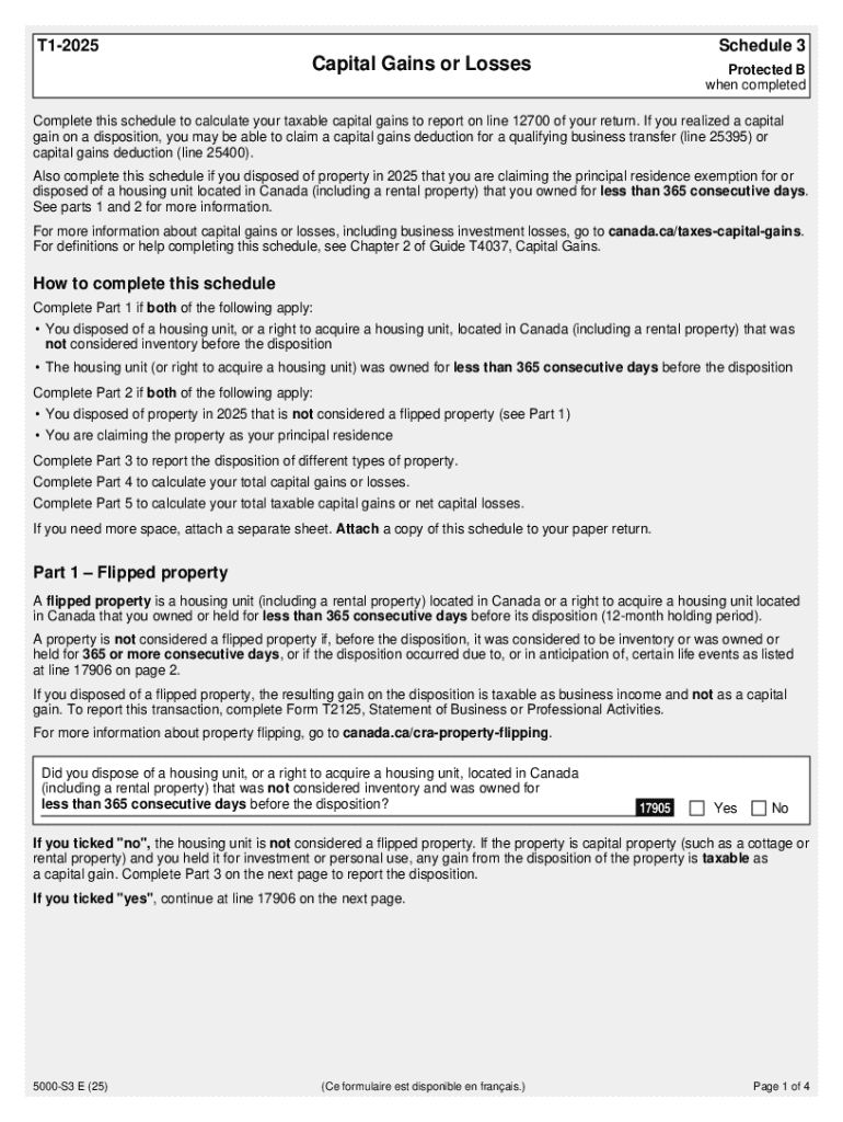 Canada Capital Gains or Losses Schedule  Form