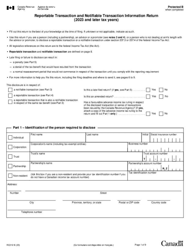 Canada Reportable and Notifiable Transaction Information Return