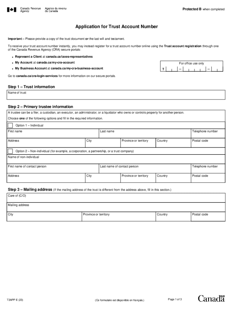 Application for Trust Account Number  Form