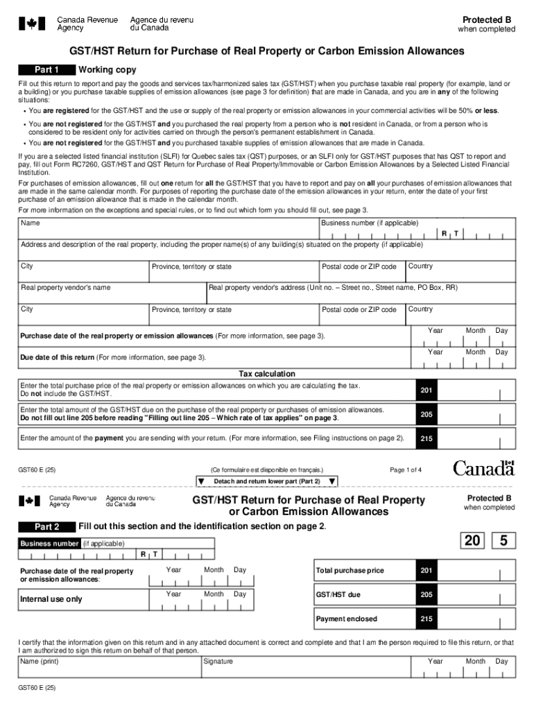 GSTHST Return for Purchase of Real Property or Carbon Emission Allowances  Form
