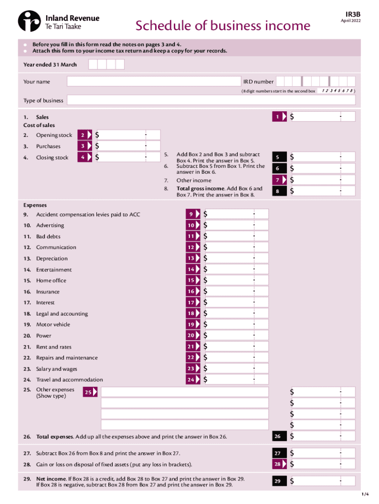 IR3B Business Income Schedule  Form