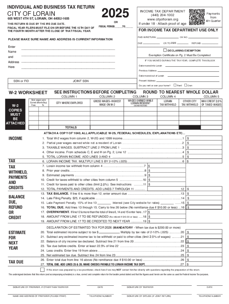 INDIVIDUAL and BUSINESS TAX RETURN CITY of LORAIN  Form