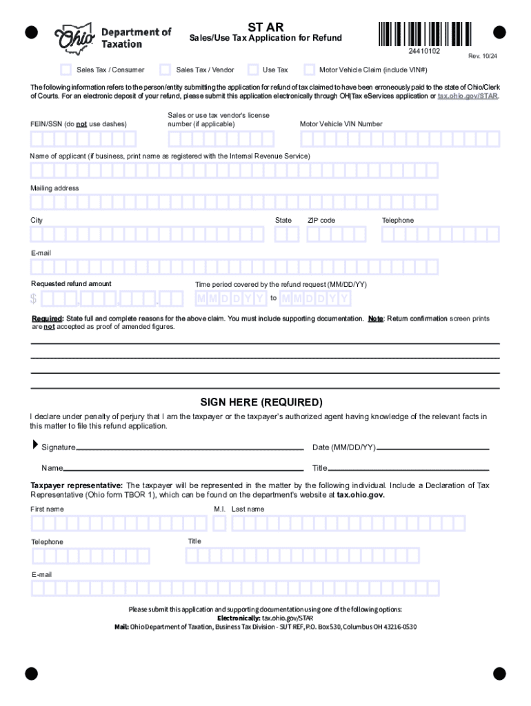 ST AR SalesUse Tax Application for Refund 2441010  Form