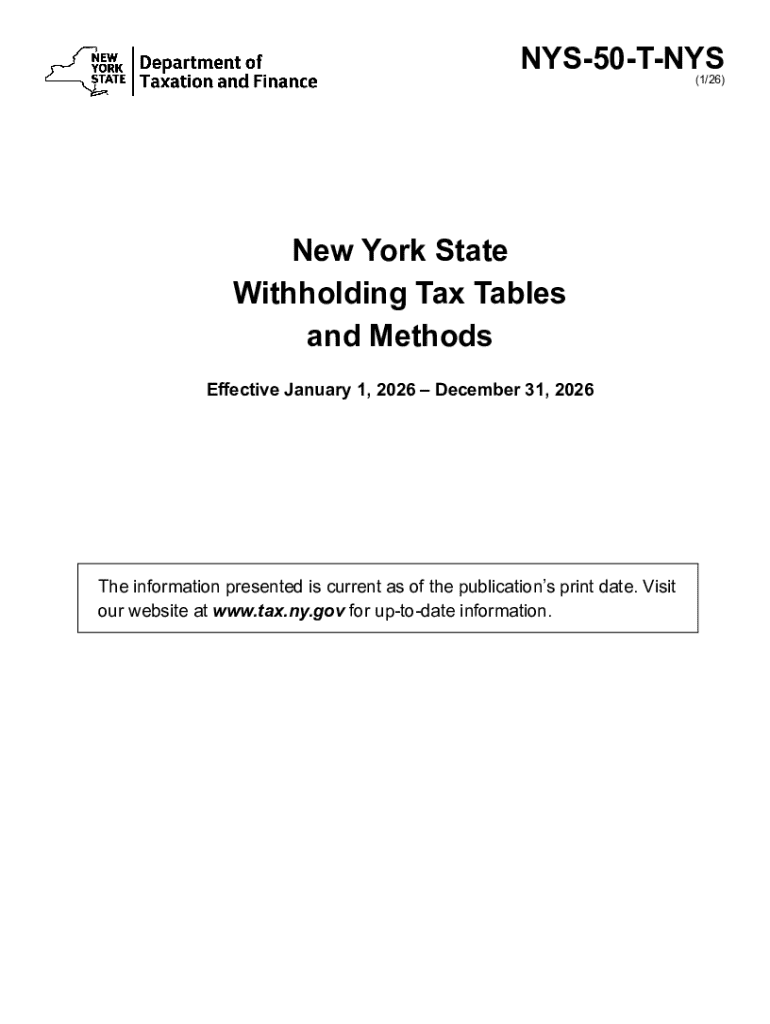 Form NYS 50 T NYS New York State Withholding Tax Tables and Methods Revised 126
