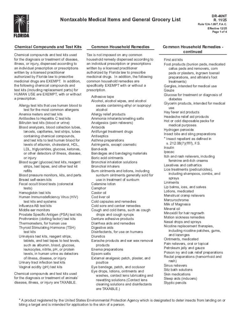 Nontaxable Medical Items and General Grocery List  Form