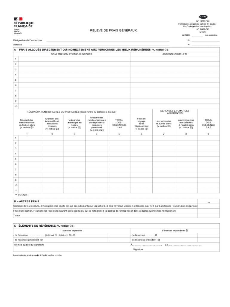 French General Expenses Statement Form 2067 SD