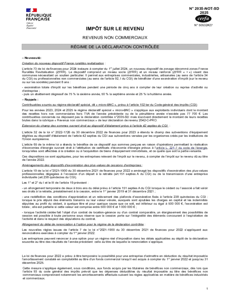 French Non Commercial Income Tax Form 2035 SD