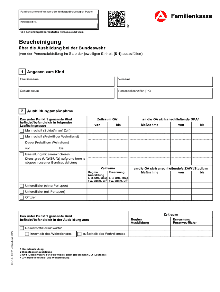 German Military Training Certification for Child Allowance  Form