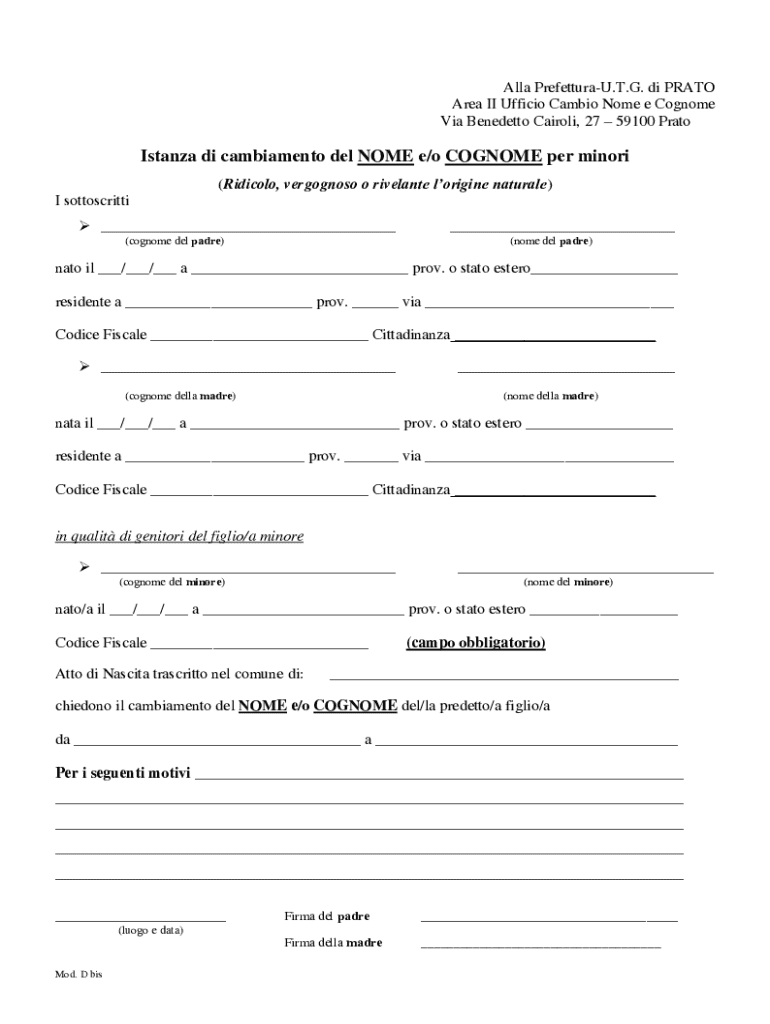 Minor Name Change Request Form