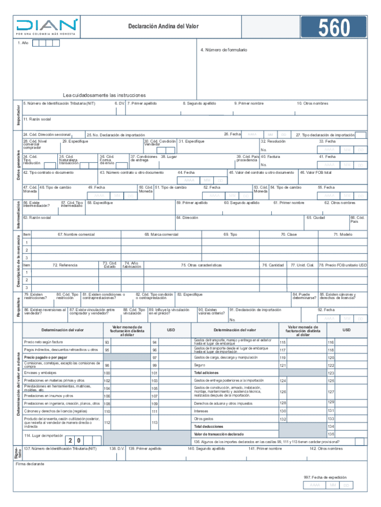 Andean Value Declaration 560  Form