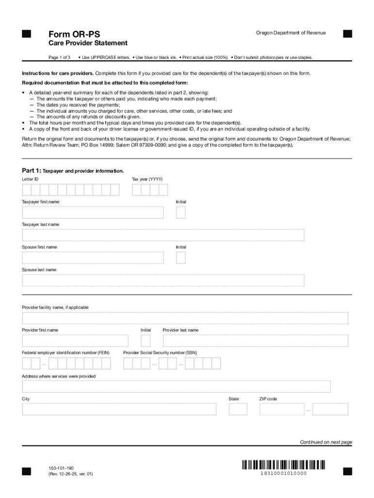 Form or PS, Care Provider Statement, 150 101 190